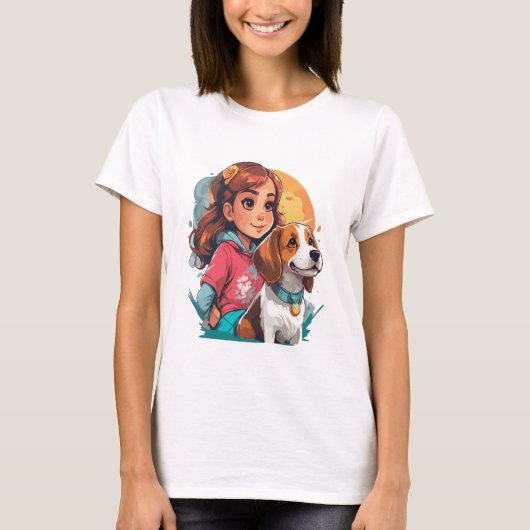 犬が大好きな女の子かわいい Tシャツ (正面)