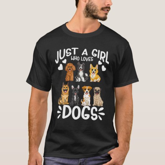 犬が大好きな女の子がかわいい子犬おもしろいを歩く Tシャツ (正面)