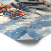 犬が子どもをソリに引っ張る ポスター (角)