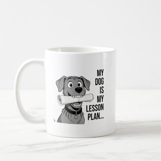 犬が授業計画 Tシャツ デザイン コーヒーマグカップ (左)