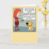 犬が時計を時食べ物を与え刻に見るおもしろい誕生日 カード (黄色い花)