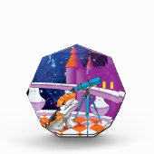 犬が望遠鏡の向こうを見る フォトブロック (正面)