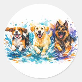 犬が水しぶきをあげる ラウンドシール