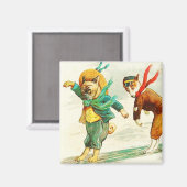 犬が氷の上を滑るヴィンテージ磁石 マグネット (正面/裏面)