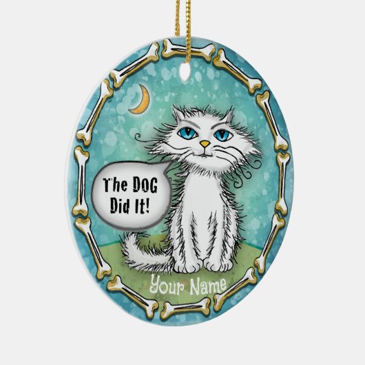 犬が猫を擦り切った セラミックオーナメント (右)