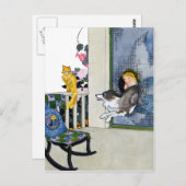 犬が猫を飼うためにスクリーンのドアをバスト ポストカード (正面/裏面)