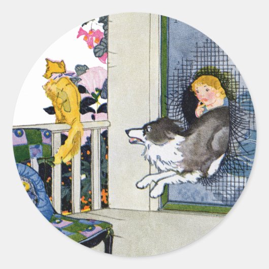 犬が猫を飼うためにスクリーンのドアをバスト ラウンドシール (正面)