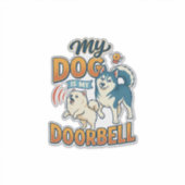 犬が玄関チャイムで吠える ホワイト ブルー_1 シール (正面)