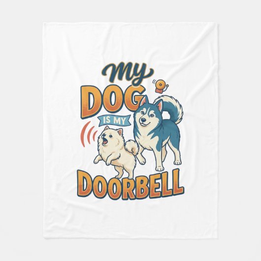 犬が玄関チャイムで吠える 白と青_1 フリースブランケット (正面)