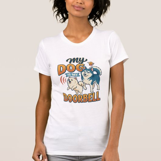 犬が玄関チャイムで吠える 白と青_1 Tシャツ (正面)