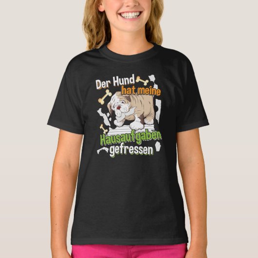 犬が私の宿題を食べちゃった - ドイツ語の名言 Tシャツ (正面)