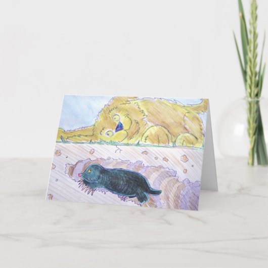 犬が聞く間、かわいい漫画のモル掘るトンネル カード (正面)