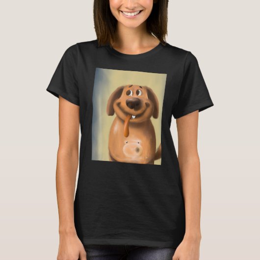 犬が舌を出しおっちょこちょいのた Tシャツ (正面)