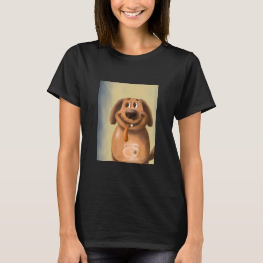 犬が舌を出しおっちょこちょいのた Tシャツ (正面)