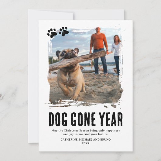 犬が行った年かわいい写真クリスマス シーズンカード (正面)