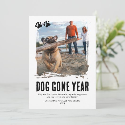 犬が行った年かわいい写真クリスマス シーズンカード (スタンド正面)