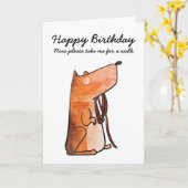 犬が誕生日カードを散歩したい カード (黄色い花)