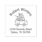 犬が車のカーカートゥーンアーチアドレスを持つ男 セルフインキングスタンプ (デザイン)