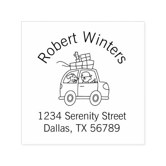 犬が車のカーカートゥーンアーチアドレスを持つ男 セルフインキングスタンプ (デザイン)