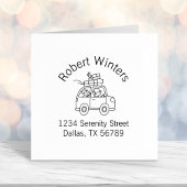 犬が車のカーカートゥーンアーチアドレスを持つ男 セルフインキングスタンプ