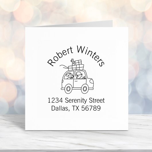 犬が車のカーカートゥーンアーチアドレスを持つ男 セルフインキングスタンプ