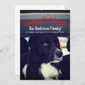 犬が車の家族の休日に乗馬 シーズンカード (正面/裏面)