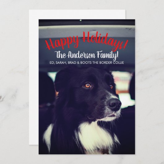 犬が車の家族の休日に乗馬 シーズンカード (正面/裏面)