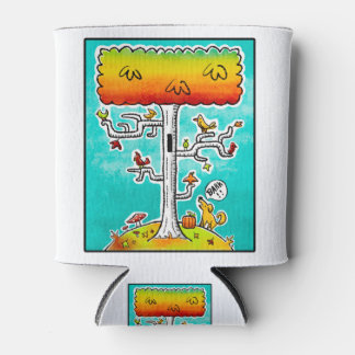 犬が鳥と秋の樺の木の木を吠え 缶クーラー