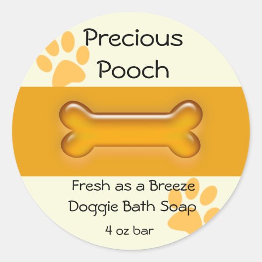 犬せっけんラベル – オレンジ色の円 ラウンドシール (正面)