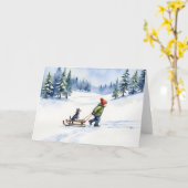 犬ぞり水の色クリスマス冬 カード (黄色い花)