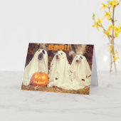 犬たちとハッピー・ハロウィーン カード (黄色い花)