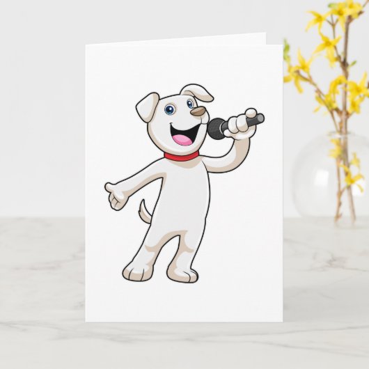 犬として歌手とマイク カード (黄色い花)