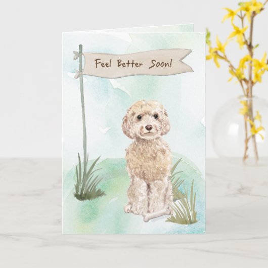 犬とのシャンペンCockapooの感じのよりよい外科 カード (黄色い花)