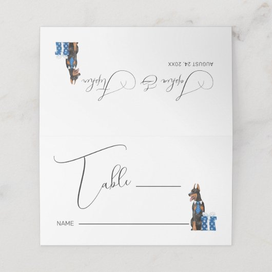 犬とのミニマリズムイラストレーション プレイスカード (外部開封)