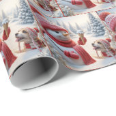 犬とアイスクリームコーンを持っている雪だるま ラッピングペーパー (ロールコーナー)