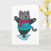 犬とアイススケートとマフラー カード (黄色い花)