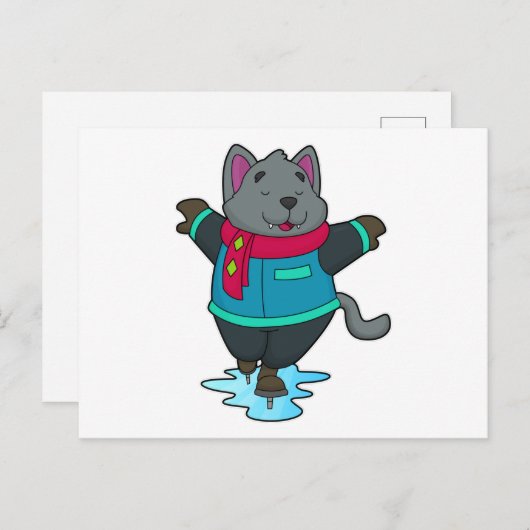 犬とアイススケートとマフラー ポストカード (正面/裏面)