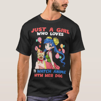 . .犬とアニメを見るのが好きな女の子  Tシャツ