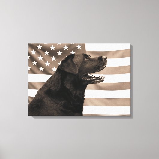 犬とアメリカ国旗 キャンバスプリント (正面)