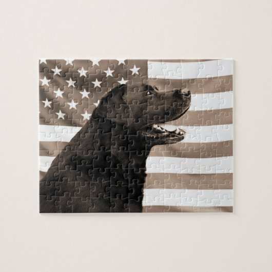 犬とアメリカ国旗 ジグソーパズル (横)