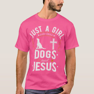 犬とイエスを愛する女の子だけの犬好き Tシャツ