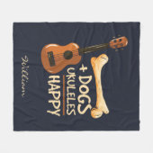 犬とウクレレが幸せになる フリースブランケット (正面(横))