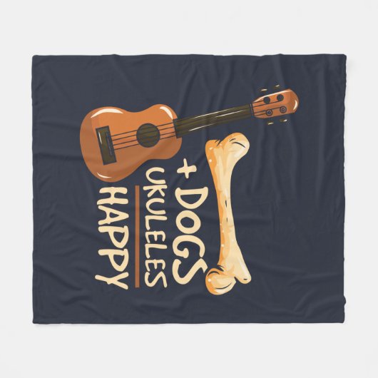 犬とウクレレが私を幸せな引っ越し祝いパーティー フリースブランケット (正面(横))