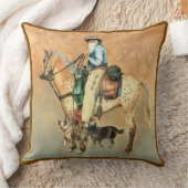 犬とカウボーイとアパロサ馬 クッション (ブランケット)