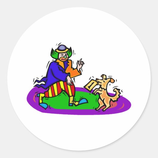犬とカラフルなピエロ ラウンドシール (正面)
