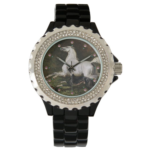 犬とギャロピロする灰色のアラブのタリオン 腕時計 (正面)