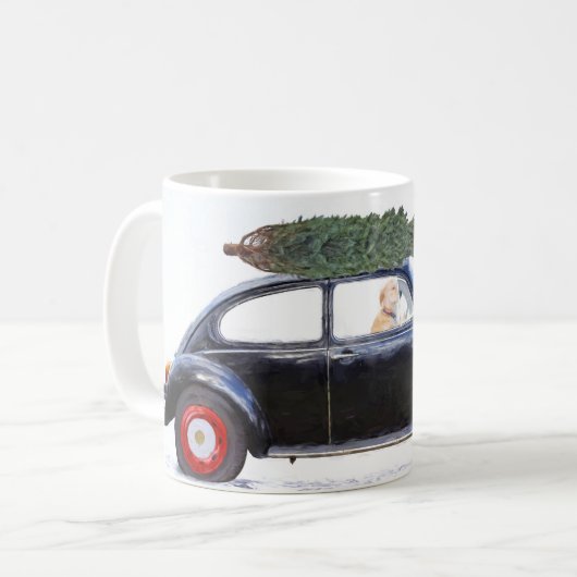 犬とクリスマスの車 コーヒーマグカップ (正面左)