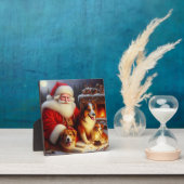犬とクリスマスサンタクロース1 フォトプラーク (インサイチュ)
