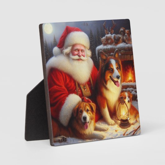 犬とクリスマスサンタクロース1 フォトプラーク (正面)