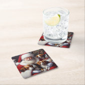 犬とクリスマスサンタクロース2 スクエアペーパーコースター (インサイチュ)